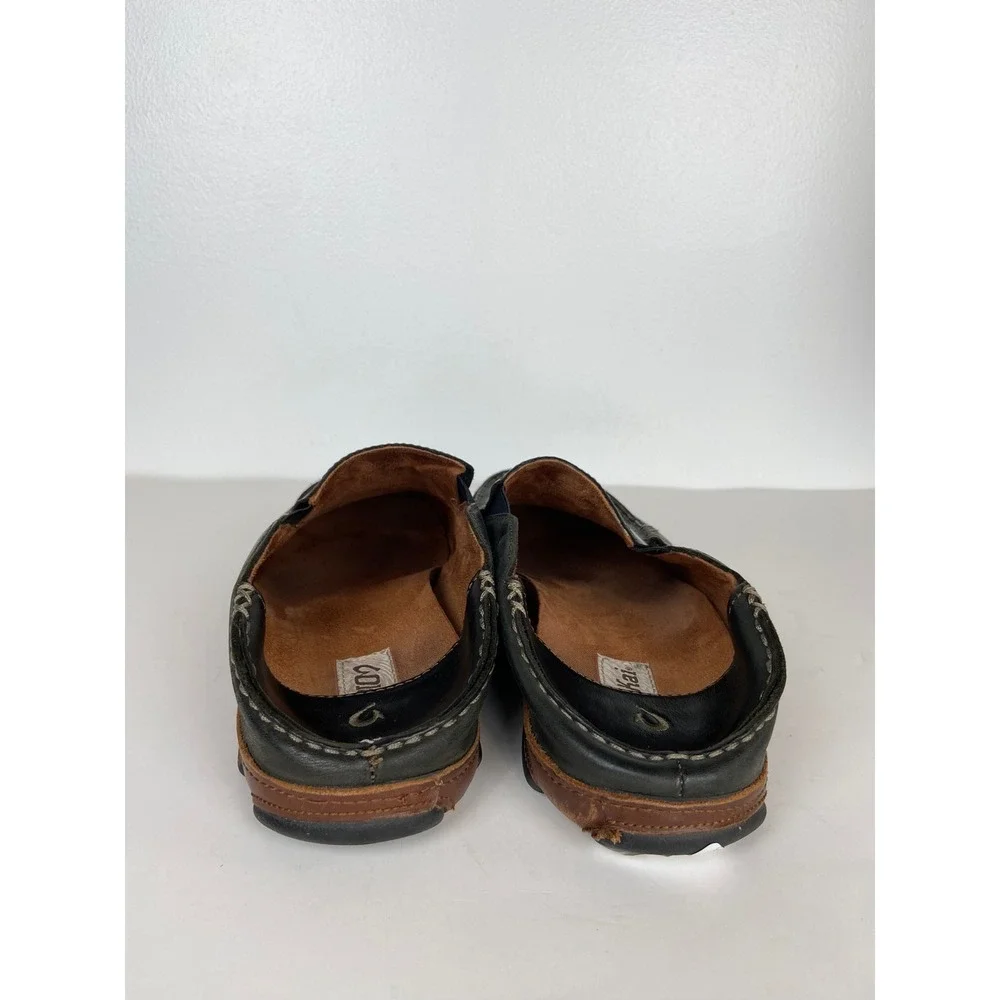 Olukai Moloa Men' Leather Drop-In Heel Loafers Slip On Shoes 10 M Black Vacation